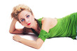 Young beautiful woman lying on the floor
