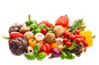 assortment of fresh vegetables and herbs on white