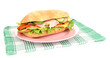 Fresh and tasty sandwich with ham and vegetables isolated