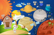 Vector: Astronaut and planet system Astronaut and planet system