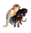 Lady and dog sitting together