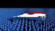 Netherlands map flag with many abstract people animation