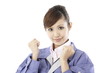 Photo: 作業着を着ている女性 作業着を着ている女性
