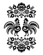 Vector: Polish ethnic floral embroidery with roosters in black and white Polish ethnic floral embroidery with roosters in black and white