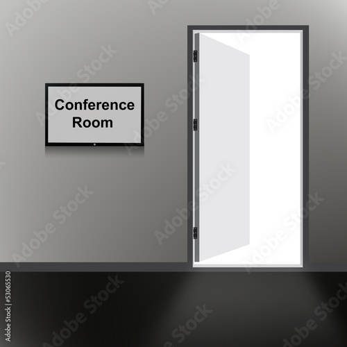 Illustration: Open Door with Conference room text Open Door with Conference room text