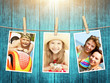 photos of holiday people hanging on clothesline