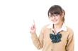 Foto: a young asian school girl showing on white background a young asian school girl showing on white background