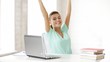 happy student working with laptop