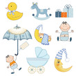 Vector: new baby boy items set isolated on white background new baby boy items set isolated on white background