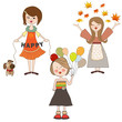 set of three happy girls, isolated on white background