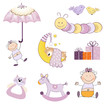 Vektor: baby girl items set isolated on white background baby girl items set isolated on white background