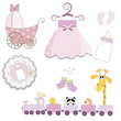 baby girl items set isolated on white background
