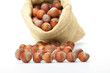 fresh hazelnuts in a bag on white background