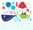 Cute sea animals set isolated on white