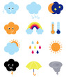 Weather cast cute elements set isolated on white