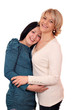 happy mother and daughter on white