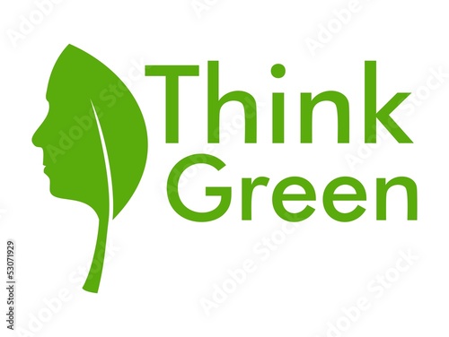 Vector: Think green with leaf and human face Think green with leaf and human face