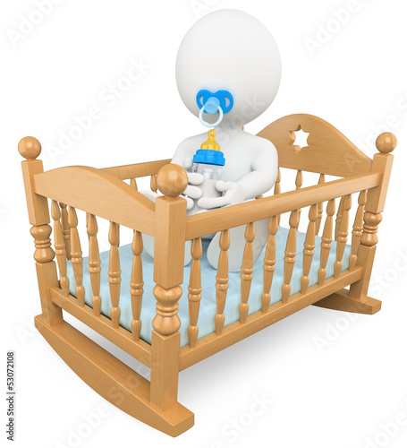 Illustration: 3D white people. Baby in the crib 3D white people. Baby in the crib
