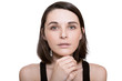 beautiful girl looking pleads white background