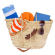 Foto: sunbathing accessories in basket sunbathing accessories in basket