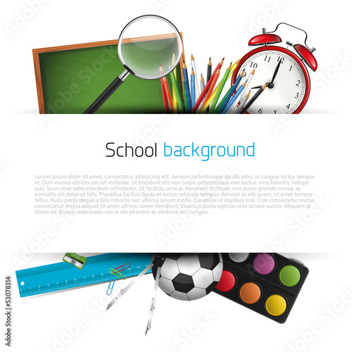 Vector: School supplies on white background with place for text School supplies on white background with place for text