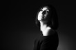 Photo: Beautiful woman with naked shoulder looking up. Beautiful woman with naked shoulder looking up.