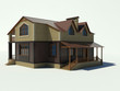 Modern House with red roof on a white background.