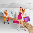 vector illustration of women doing shopping in mall