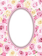 Vintage frame with pink and white roses. Vector illustration.
