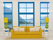 Bright interior with yellow sofa