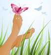 lying on summer field, vector illustration