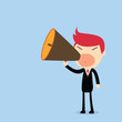 Vector: Businessman speaking into megaphone Businessman speaking into megaphone
