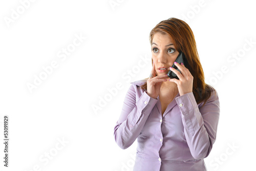 Photo: Concerned Business Woman on Phone Concerned Business Woman on Phone