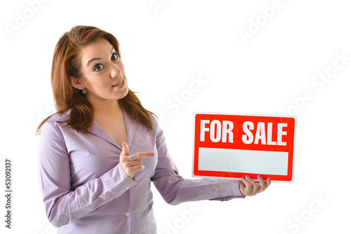 Photo: Sales Person with "For Sale" Sign Sales Person with "For Sale" Sign