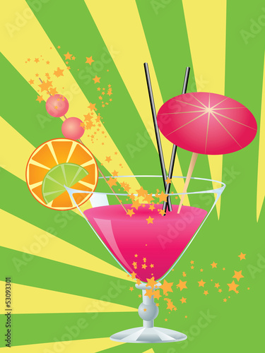 Vector: Pink cocktail with decorations Pink cocktail with decorations