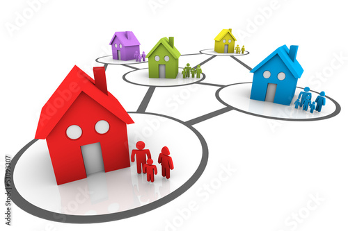 Illustration: homes and families connected neighborhoods homes and families connected neighborhoods