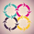 Background with colorful airplanes. Vector illustration.