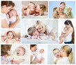 Collage mother's day concept. Loving moms with babies.