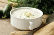 Traditional Russian cold soup with vegetables (okroshka)