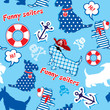 Seamless pattern with funny scottish terrier dogs  - sailors, an
