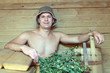 Man  in wooden sauna