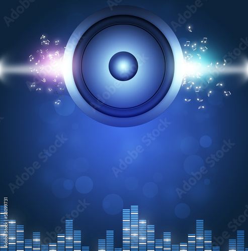 Illustration: Blue Sound Speakerl Music Background Blue Sound Speakerl Music Background