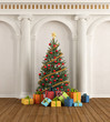 Illustration: Classic interior with christmas-tree and ionic column Classic interior with christmas-tree and ionic column
