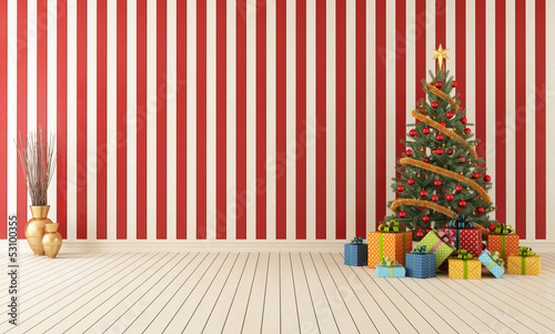 Illustration: Wooden room with christmas-tree Wooden room with christmas-tree