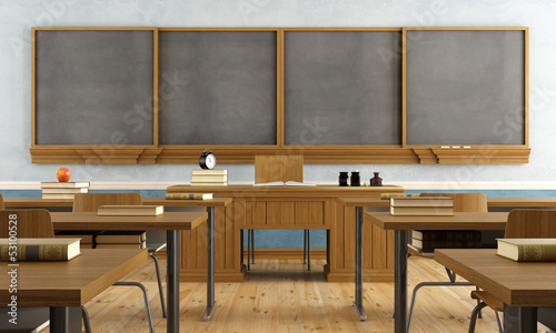 Illustration: Vintage classroom without student Vintage classroom without student