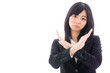 attractive asian businesswoman showing x sign
