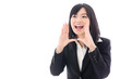 attractive asian businesswoman yelling