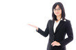 attractive asian businesswoman showing