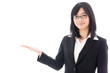 attractive asian businesswoman showing
