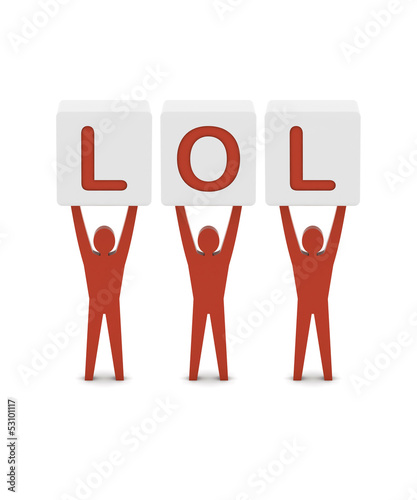 Illustration: Men holding the word lol. Concept 3D illustration. Men holding the word lol. Concept 3D illustration.